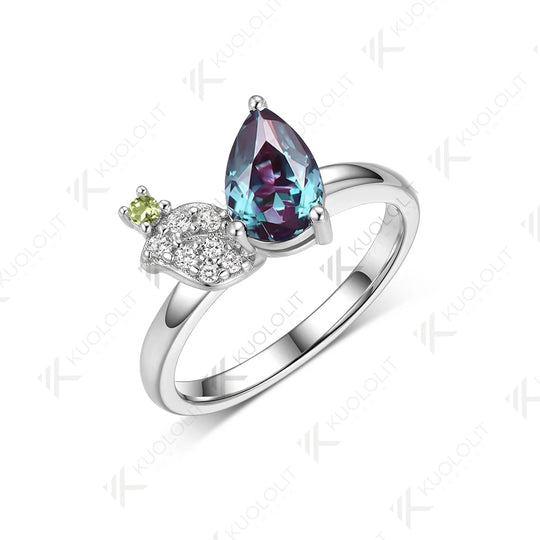 Kuololit 1.5CT Lab Grown Alexandrite Diamond  Rings for Women Solid 18K 14K 10K 585 White Gold Peridot  Ring for Christmas Gifts