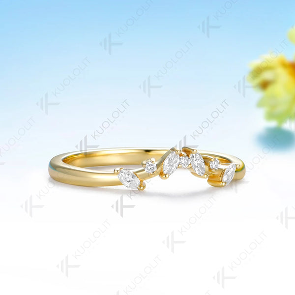 Kuololit  0.23CTW  Lab Diamond Wedding V Band for Women Solid 14K10K Yellow Gold Eternity Marquise Ring for Engagement Christmas