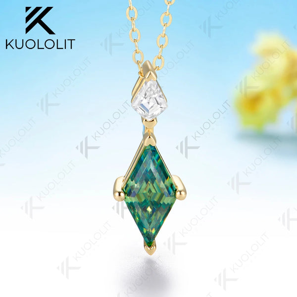 Kuololit 2.5CT Rhombus Cut Cyan Moissanite Custom Necklace for Women Solid 14K 10K 585 Yellow Gold  for Classic Christmas Gifts