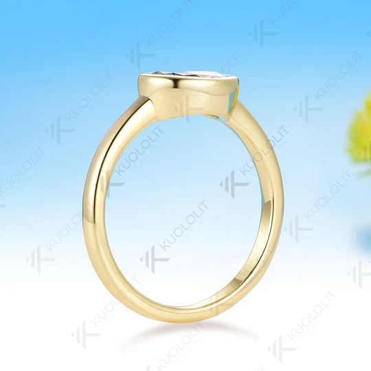 Kuololit 0.9CTW Two Half Blue Moissanite Over Ring Women Solid14K 10K 585 Yellow Gold Engagement for Christmas Gift Anniversary
