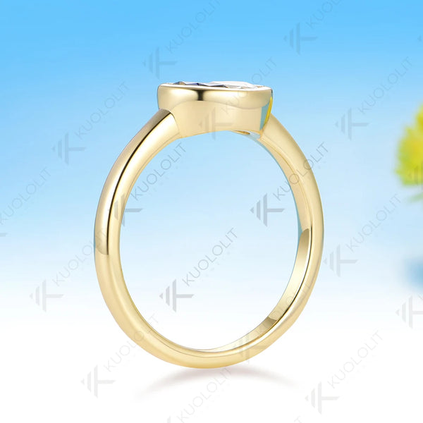 Kuololit 0.9CTW Two Half Blue Moissanite Over Ring Women Solid14K 10K 585 Yellow Gold Engagement for Christmas Gift Anniversary