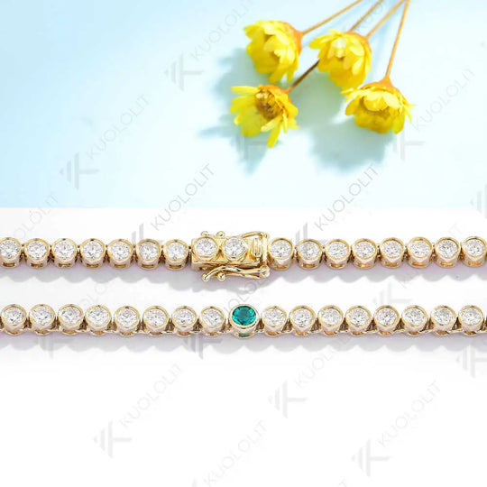 Kuololit 7CTW Lab Grown Emerald Tennis Necklace for Women Solid 18K 14K 10K Gold Moissanite Necklace for Party Christmas Gifts