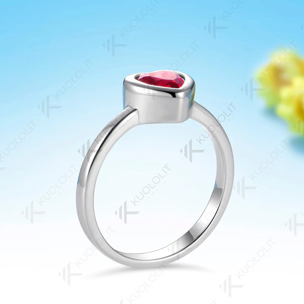 Kuololit 0.8CT Lab Grown Ruby Heart Cut Ring for Women Solid 14K 10K585 Yellow Gold Engagement Ring for Christmas Gift Party