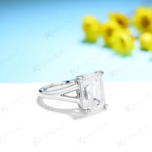 Kuololit 4CT Moissanite Ring for Women Solid 14K 10K 585 PT950 Gold Silver Yellow Gold Emerald for Engagement Wedding Christmas
