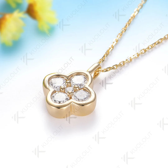 Kuololit 1.23CTW Moissanite Necklace for Women Solid 585 14K 10K Yellow Gold Necklace for Christmas Gifts Party Anniversary