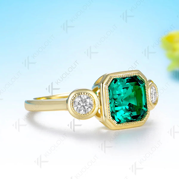 Kuololit 2.5CT Lab Grown Emerald Diamonds Ring for Women Solid 14K 10K 585 Yellow Gold for Christmas Gift Engagement Anniversary