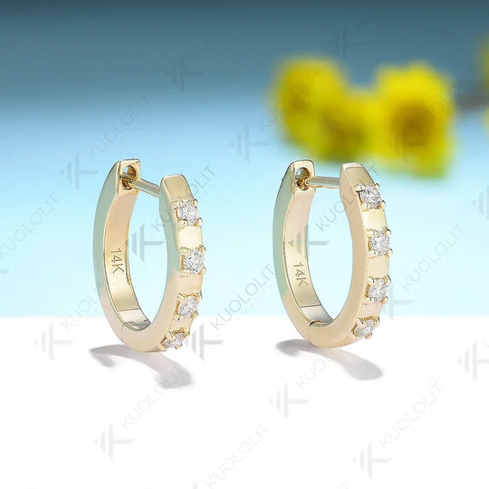 Kuololit 0.25ctw Lab Grown Diamond Earrings for Women PT950 14K 10K Solid Gold YellowGold Silver Clip Hoop for Christmas Classic