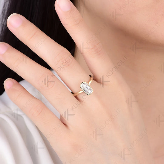 Kuololit 1.5CT OMC Moissanite Ring for Women Solid 14K 10K 585 Yellow Gold Bezel Set Engagement Ring for Christmas Gifts Party