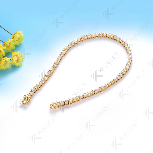Kuololit 1.5CTW Lab Grown Diamonds Bezel Set Bracelet for Women Solid 14K10K Yellow Gold Round Bracelet for Christmas Gift Party