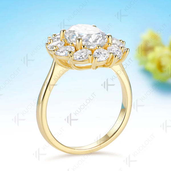 Kuololit 3CT Oval Moissanite Custom Ring for Women Solid 14K 10K 585 Yellow Gold for Christmas Engagement Anniversary Gift Party