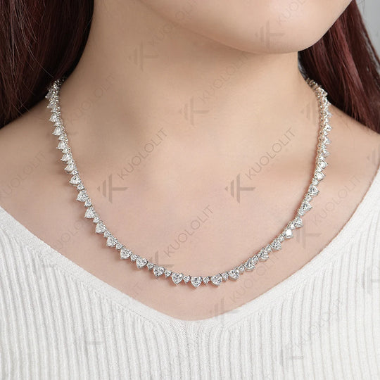 Kuololit 33CTW Moissanite Tennis Necklace for Women Pure 18K 14K 10K Gold Heart Necklace for Anniversary Engagement Christmas