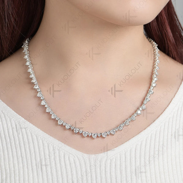 Kuololit 33CTW Moissanite Tennis Necklace for Women Pure 18K 14K 10K Gold Heart Necklace for Anniversary Engagement Christmas