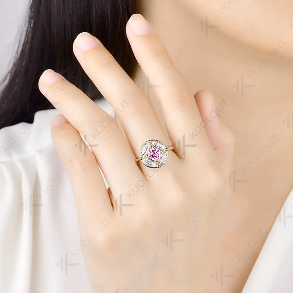 Kuololit 1.2CTW Lab Grown Pink Sapphire Moissanite Custom Ring for Women Solid 14K 10K 585 Yellow Gold for Engagement Christmas