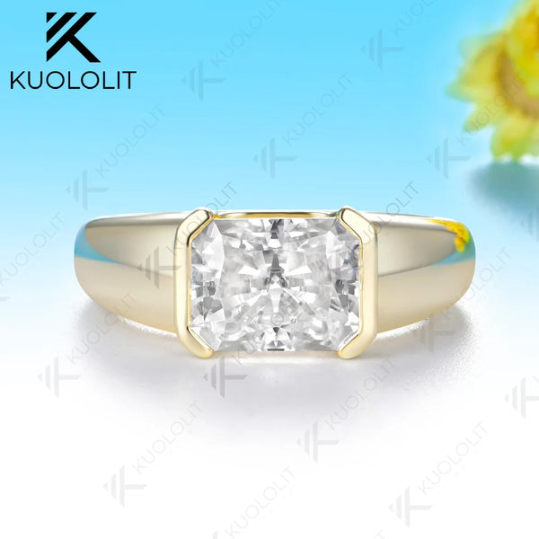 Kuololit 3CT Moissanite Radiant Custom Ring for Women Solid 14K 10K 585 Yellow Gold Engagement Ring for Christmas Gift Party