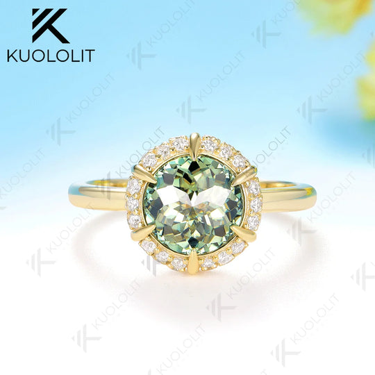 Kuololit 2CT Jubilee Cut Cyan Round Moissanite Ring for Women Solid 14K 10K 925 Sliver Yellow Gold Engagement Ring for Christmas