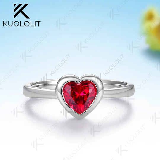 Kuololit 0.8CT Lab Grown Ruby Heart Cut Ring for Women Solid 14K 10K585 Yellow Gold Engagement Ring for Christmas Gift Party