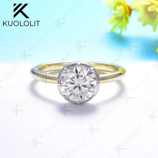 Kuololit 2CT Moissanite Ring for Women Solid 18K 14K 10K Gold Two Tone Ring for Anniversary Engagement Gifts Christmas Wedding