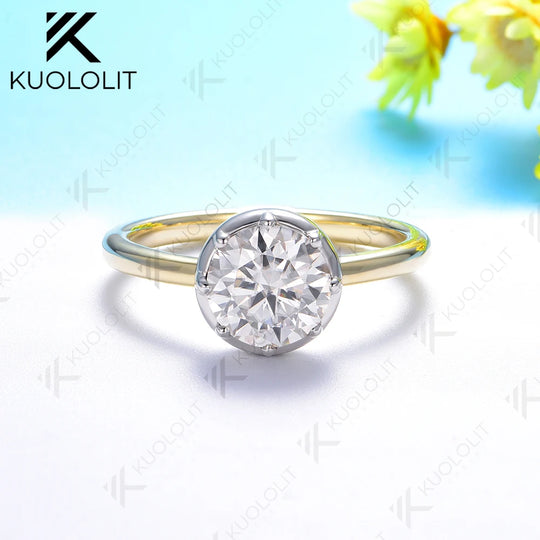 Kuololit 2CT Moissanite Ring for Women Solid 18K 14K 10K Gold Two Tone Ring for Anniversary Engagement Gifts Christmas Wedding