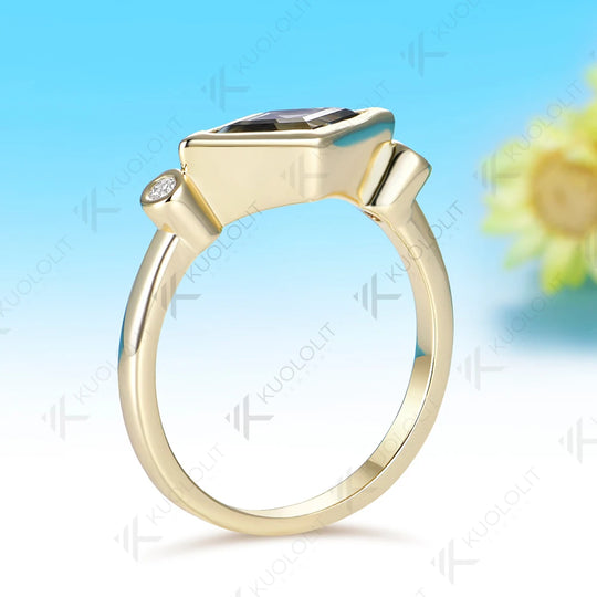 Kuololit 1CT Gray Moissanite Rhombus Cut Moissanite Ring for Women Solid 14K 10K Yellow Gold for Anniversary Christmas Gifts