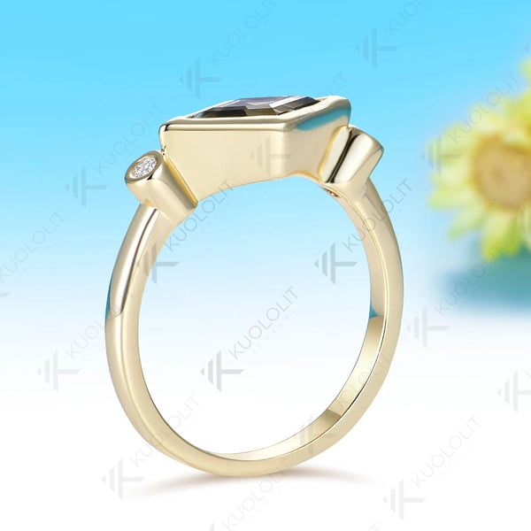 Kuololit 1CT Gray Moissanite Rhombus Cut Moissanite Ring for Women Solid 14K 10K Yellow Gold for Anniversary Christmas Gifts