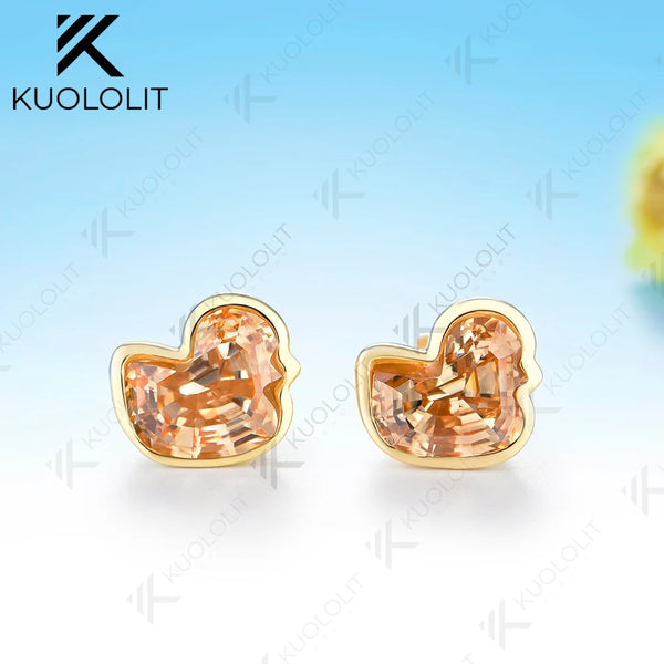 Kuololit 3CTW Duck Champagne Moissanite Clip Earring for Women Solid 14K 10K Yellow Gold Animal Earring for Christmas Gift Party