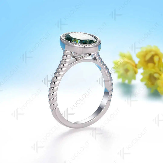 Kuololit 3.5CT Oval Cut Cyan Moissanite Engagement Ring for Women Soild 10K 14K 585 Yellow Gold Bezel Oval Ring  for  Christmas Gifts Party