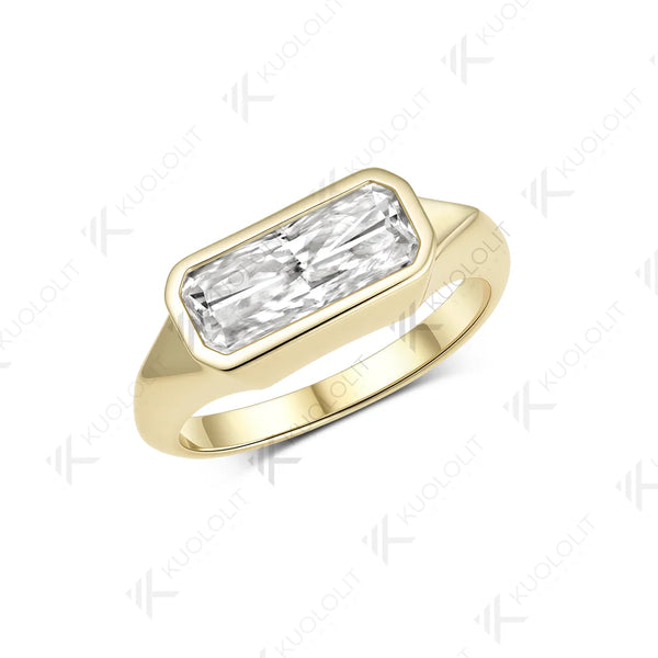 Kuololit 2CT Moissanite Custom Ring for Women Solid 14K 10K 585 Yellow Gold Radiant Cut Engagement Ring for Christmas Gifts