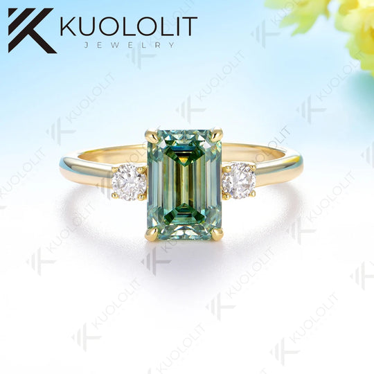 Kuololit 2.5CT Emerald Cut Cyan Moissanite Engagement Ring for Women Solid 18K 14K 10K White Gold Ring for Engagement Christmas