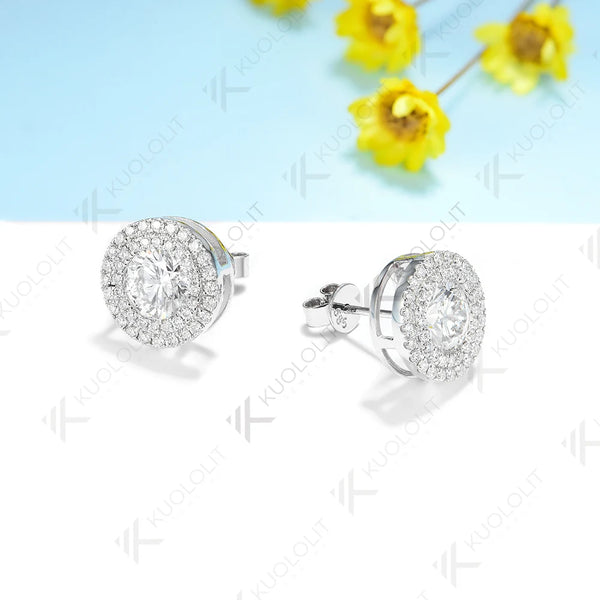 Kuololit 2CTW  Moissanite Stud Earrings for Women Solid 18K 14K 10K 585 White Gold D VVS1 GRA Halo Earrings for Christmas Gifts