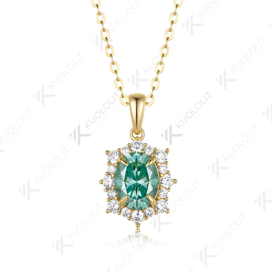 Kuololit 2CT Cyan moissanite Custom Necklace for Women Solid 585 14K 10K Yellow Gold Oval Necklace for Christmas Gifts Party