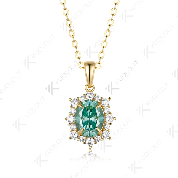 Kuololit 2CT Cyan moissanite Custom Necklace for Women Solid 585 14K 10K Yellow Gold Oval Necklace for Christmas Gifts Party