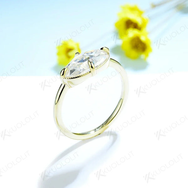 Kuololit Rose Cut Moissanite Rings for Women MenSolid 18K 14K Yellow Gold Oval Cut Prong set for Wedding Engagement Birthday