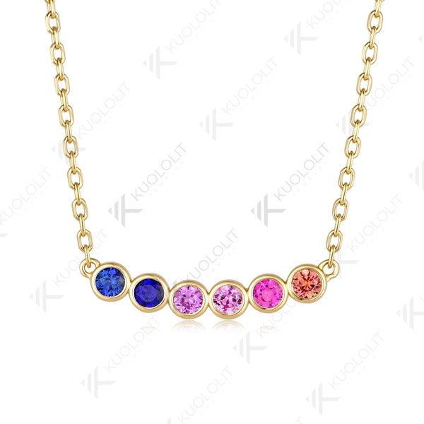 Kuololit Lab Grown Gemstone Rainbow Necklace for Women Solid 14K 10K Yellow Gold Pedant Necklace for Engagement Christmas