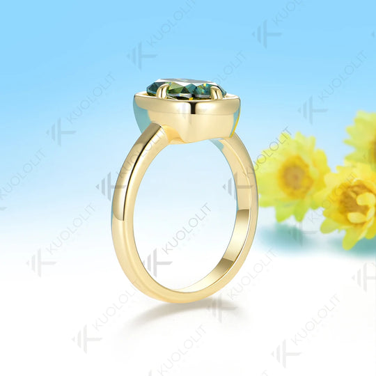 Kuololit 3CT OMC Cushion Cyan Champagne Moissanite Engagement Ring for Women Soild 10K 14K Yellow Gold  Ring for Christmas Gifts Party Anniversary