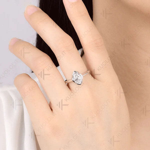 Kuololit 2CT Olive Shape Moissanite Ring for Women Solid 14K 10K 585 White Gold Prong Set Engagement Ring for Christmas Gifts