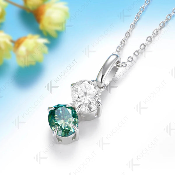 Kuololit 3CTW Cyan White Moissanite Oval Cut  Necklace for Women Solid 585 14K 10K Yellow Gold Necklace for Christmas Gift Party
