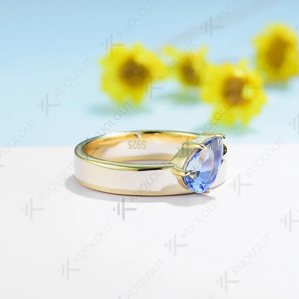 Kuololit 1.5CT Lab Grown Blue Sapphire Gemstone Engagement Rings for Women Men Solid 18K14K10K Yellow Gold for Party Christmas