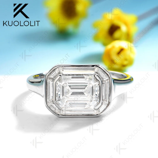 Kuololit 2CT Emerald Cut Moissanite Rings for Women Solid 14K 10K White Gold Engagement Ring for Christmas Gift Party Engagement