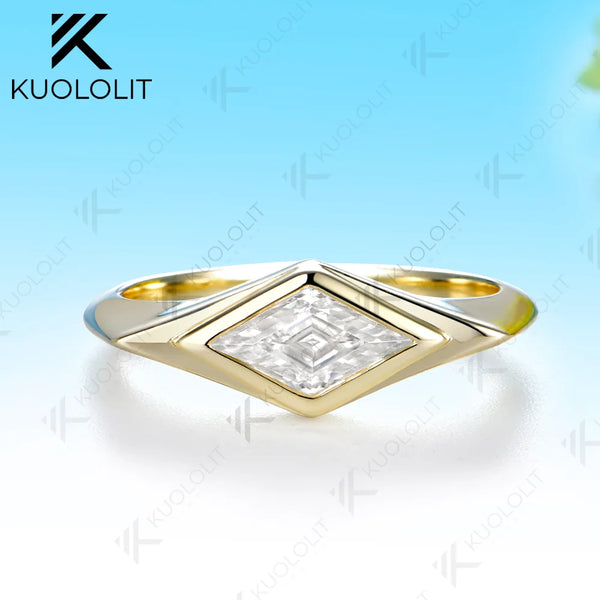 Kuololit 0.9CT Rhombus Cut Moissanite Custom Set Ring for Women Solid 14K 10K 585 Yellow Gold Engagement Ring for Christmas Gift