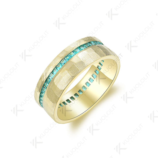 Kuololit 2.7CTW Lab Grown Emerald Band for Men Women Solid 18K 14K 10K 585 Yellow Gold Wedding Bands for Party Christmas Gifts