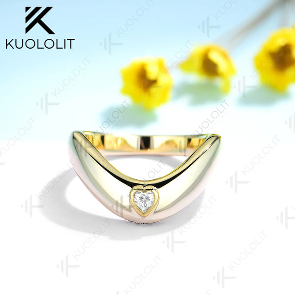 Kuololit Heart Cut Moissanite Engagement Rings for Women Solid18K14K10K Yellow Gold WeddingBands for Sweet Party Christmas Gifts