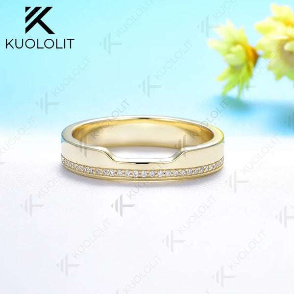 Kuololit 0.13CTW Lab Grown Diamond Band for Women Solid 18K 14K 10K Gold D VS1 Diamond Ring for Anniversary Engagement Gifts