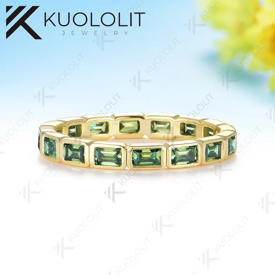 Kuololit 2.4CTW Cyan Moissanite Ring for Women Solid 14K 10K 585 Yellow Gold Wedding Band Ring for Christmas Gifts Engagement