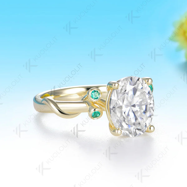 Kuololit 3CT Moissanite Lab Emerald Custom Ring for Women Solid 14K 10K  Yellow Gold Oval Cut Engagement Ring for Christmas
