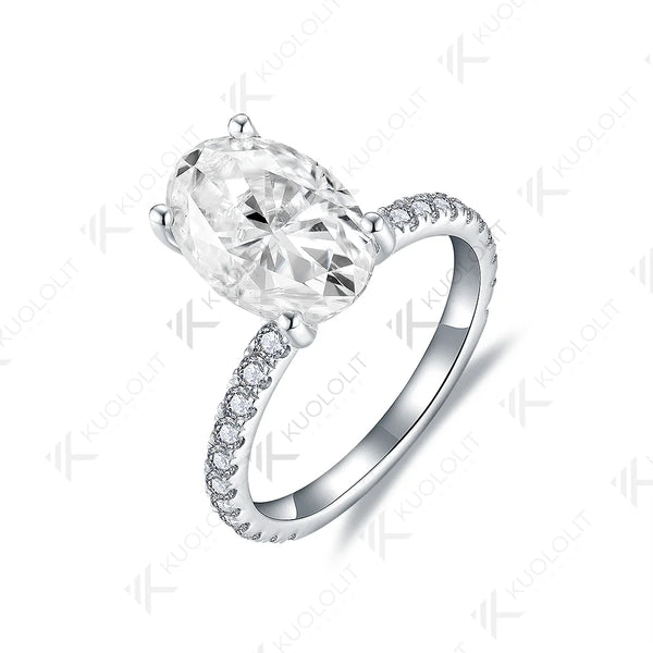 Kuololit 4ct Oval Moissanite Ring for Women Solid PT950 14K 10K White Gold Solitaire Engagement Wedding Promise Gift Christmas