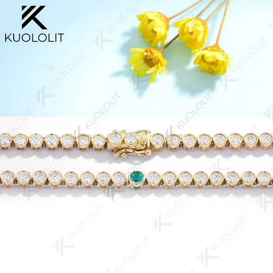 Kuololit 7CTW Lab Grown Emerald Tennis Necklace for Women Solid 18K 14K 10K Gold Moissanite Necklace for Party Christmas Gifts