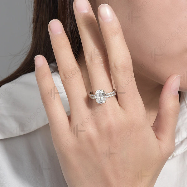 Kuololit 4CT Cushion Cut Moissanite Set Ring for Women Solid 18K 14K 10K 585 Yellow Gold Band for Engagement Wedding Christmas