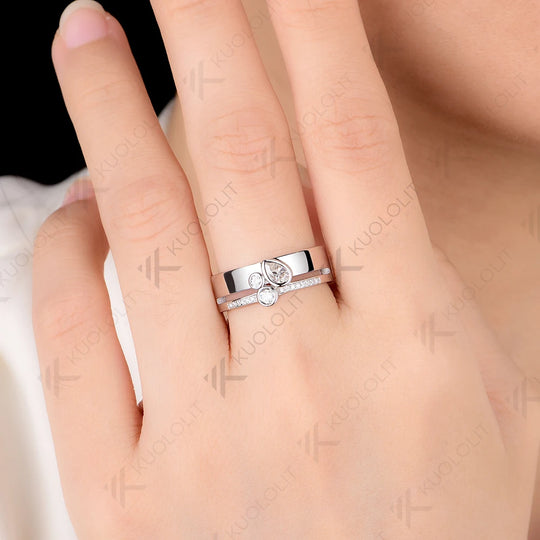 Kuololit 0.5CTW Pear Cut Moissanite Wedding Band Ring for Women Solid 18K 14K 10K 585 White Gold Ring for Christmas Gifts Anniversary
