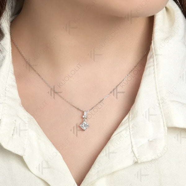 Kuololit IGI 1CT Lab Grown Diamond Necklace for Women Solid 10K 14K 18KGold Princess Pendant with Chain for Engagement Christmas