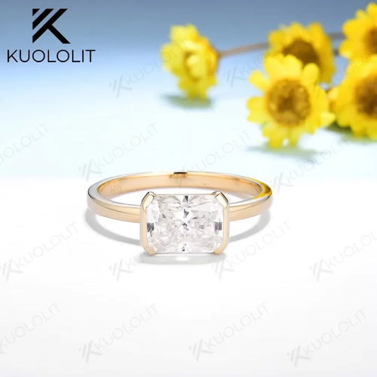 Kuololit 2CT Radiant Moissanite  Engagement Rings for Women Solid 18K 14K 10K Yellow Gold for Anniversary